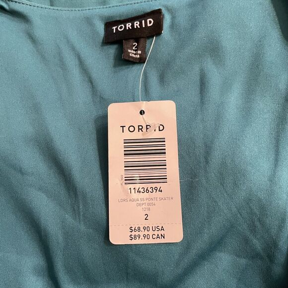Torrid 2 Teal Fit and Flare Dress Rayon Blend Womens Sz‎ 2 NWT - Picture 11 of 13